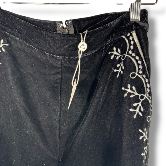 Sage The Label Zella Embroidered Velvet Wide Leg Pants, Black/White, Size Small - Picture 5 of 13